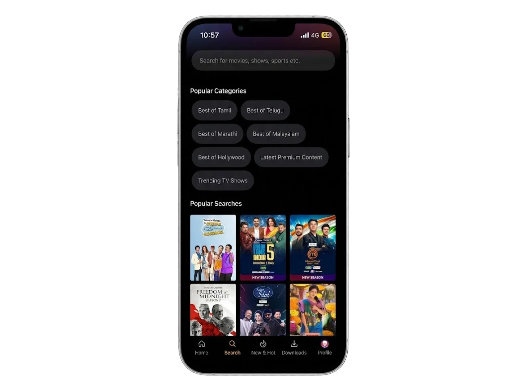 Old search landing with cluttered categories